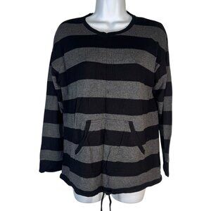 Kensie Black & Gray Striped Sweater Long Sleeve Shirt Goth Punk Emo Alternative
